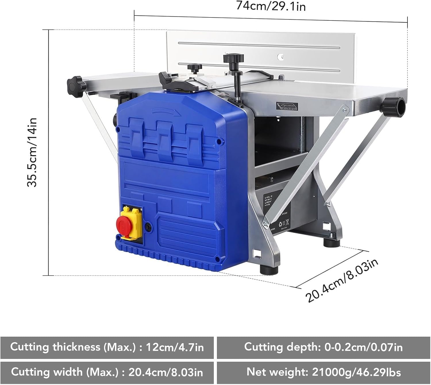 Powerful 1250W Benchtop Planer with Low Dust System - Efficient, Versatile, and User-Friendly
