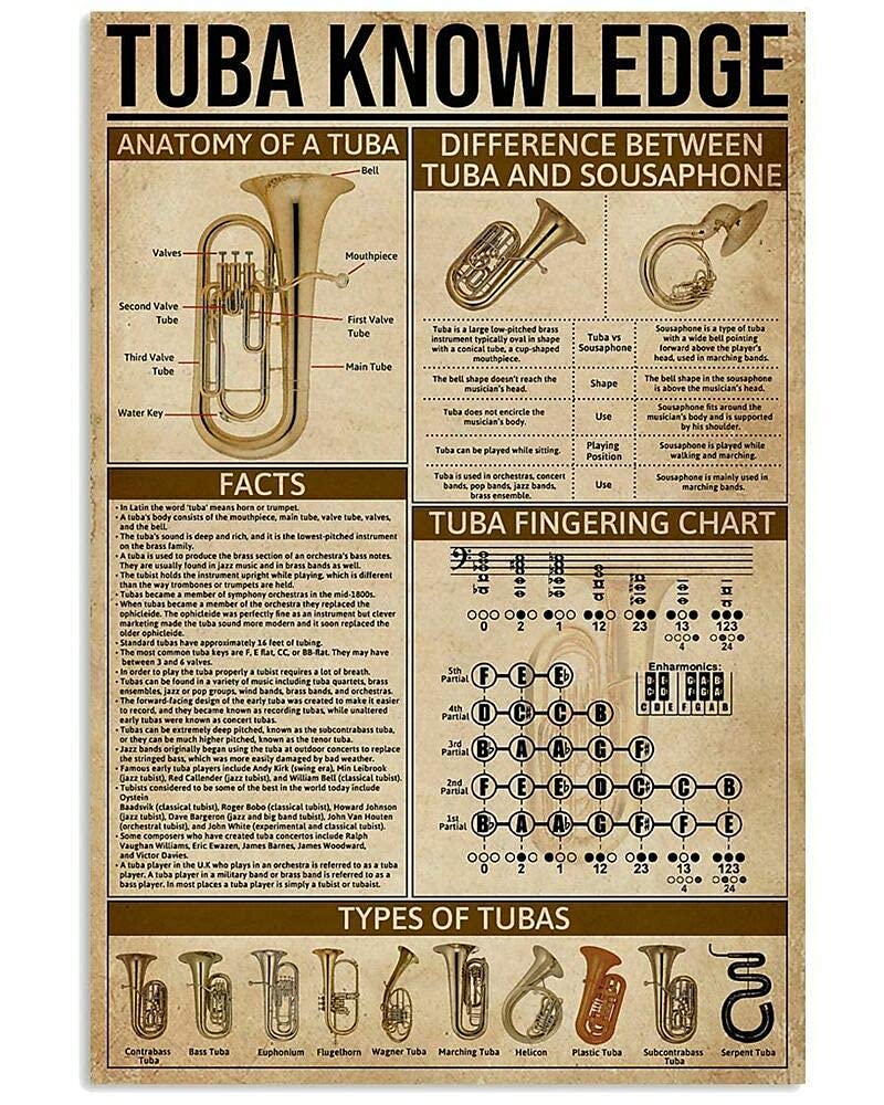 Oudrspo Tuba Knowledge Piano Knowledge Metal Tin Sign Anatomy Chord Chart Poster Musical Instrument Classroom Club Home Bedroom Coffee Shop Wall Decoration Plaque 8x12 inchses