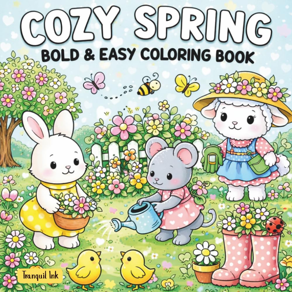Cozy Spring Coloring Book: Cute & Relaxing Pages of Flowers, Cafés, Rainy Days & Soft Aesthetic Scenes