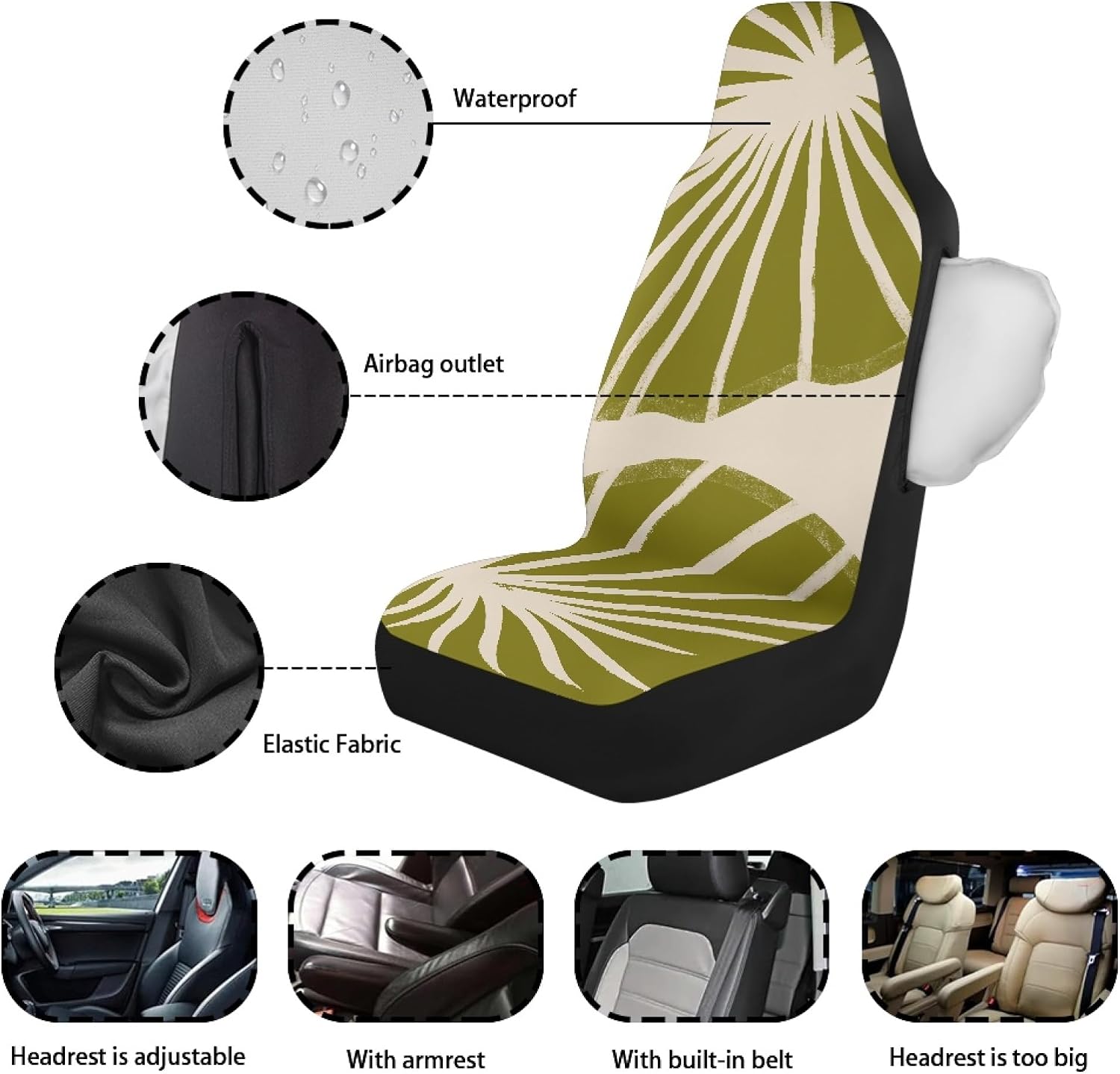 Waterproof 2 Front Car Seat Covers for Car Truck Sedan SUV, Beach Car Seat Cover,Durable Automotive Seat Cover, Bucket Seat Cover, Protective Interior Accessory, Car Gifts