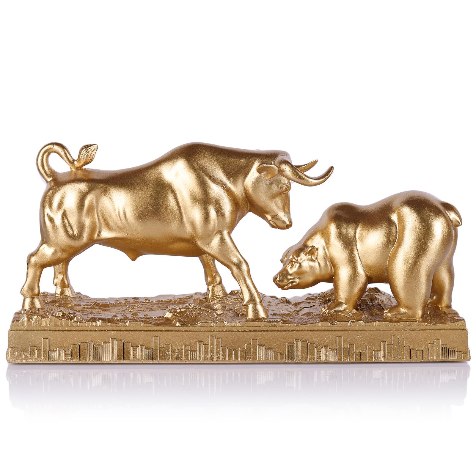 orenm Statue de taureau et ours pour bureau, sculpture de Wall Street Finance, décoration de marché boursier en résine, cadeau pour investisseurs et commerçants (doré)
