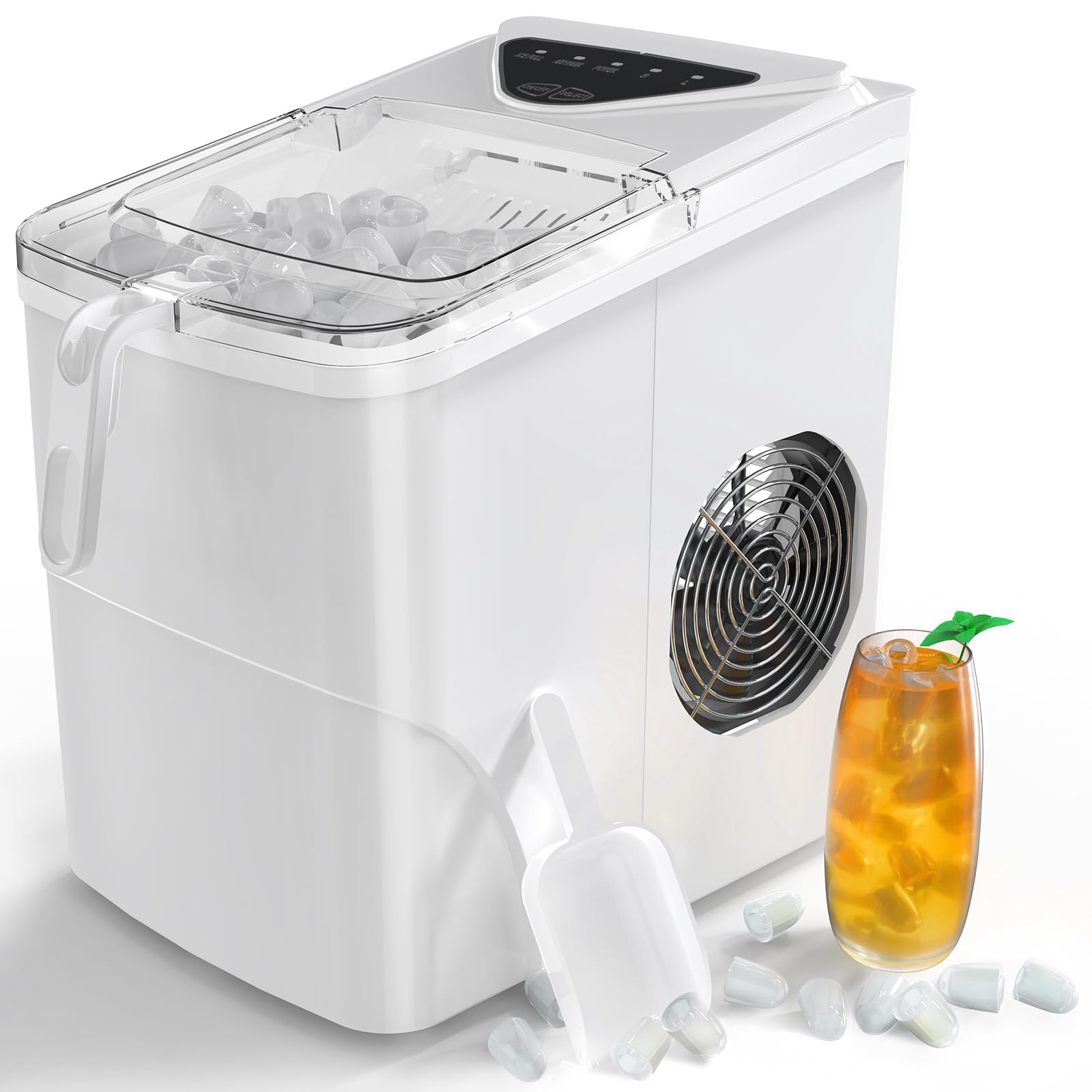 IJsblokjesmachine, mini, draagbaar, compact, werkbladen, 6 minuten snelijsmachine, zelfreinigende ijsmaker voor thuis, wit