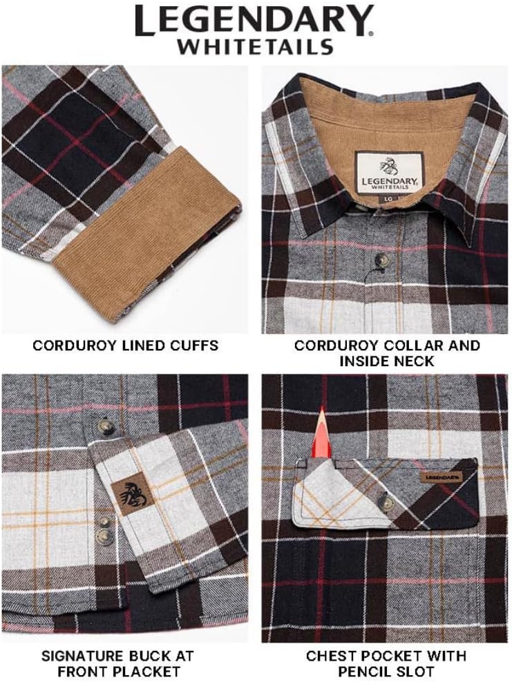 Legendary Whitetails Mens Long Sleeve Button Down 100% Cotton Flannel Shirt