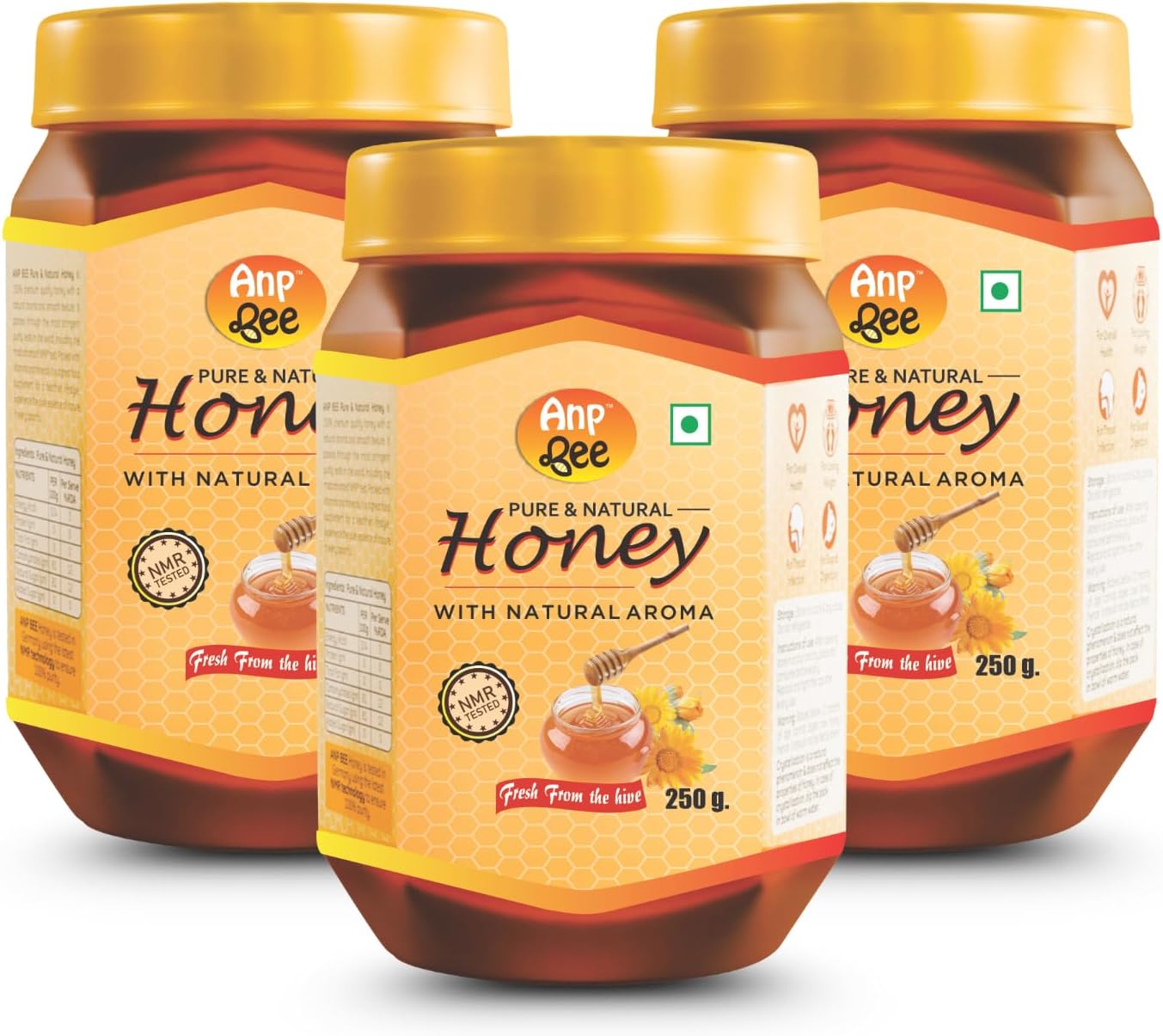 ANP BEE Raw Natural Honey 250gm Pack of 3, 100% Pure NMR Tested Unprocessed & Unfiltered Original Multiflora Honey, Supports Weight Loss & Good for Heart Health, Plastic Bottle