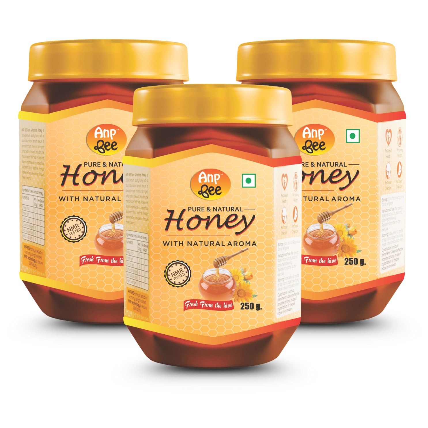 ANP BEE Raw Natural Honey I Supports Weight Loss I NMR Tested Unprocessed & Unfiltered Original Pure Honey I Multiflora Honey I Good for Heart Health I Plastic Bottle (Pack of 3, Honey 250gm)