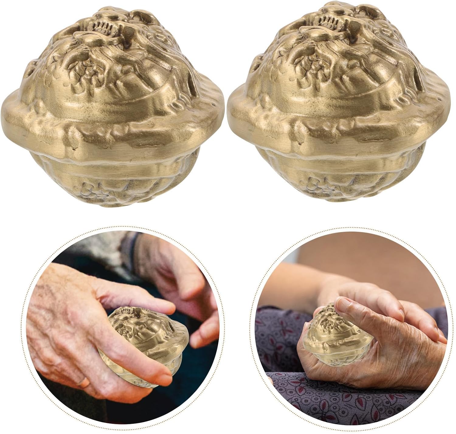 Artibetter 2pcs Brass Walnut Hand Exercise Balls for Seniors and Adults Portable Hand Strengthening Devices with Artistic Engraved Design Improves Finger Dexterity and Massage