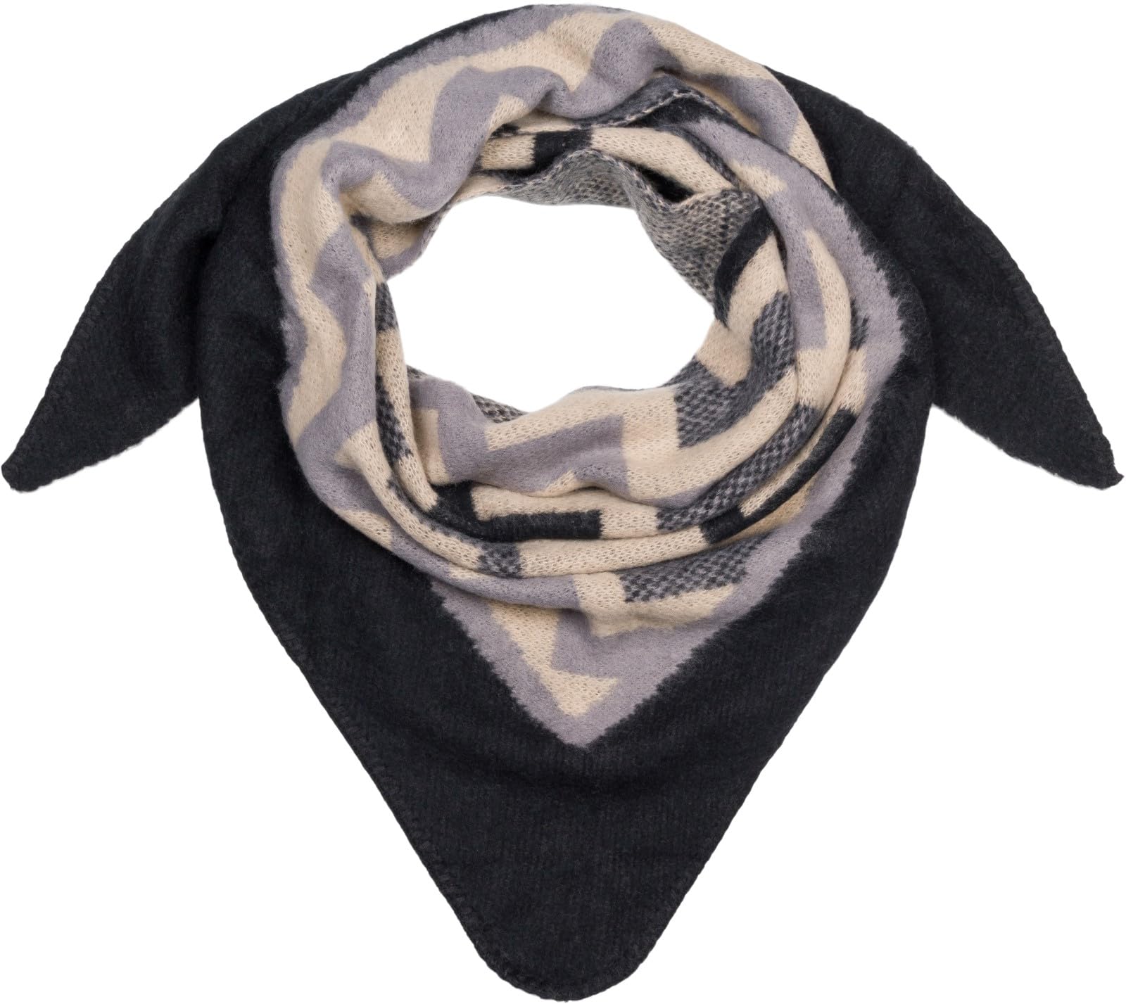 styleBREAKER Ladies XXL woven triangle scarf with colourful zig-zag pattern, triangle scarf, winter scarf, warm and soft, scarf 01020049, Colour:Black-Grey