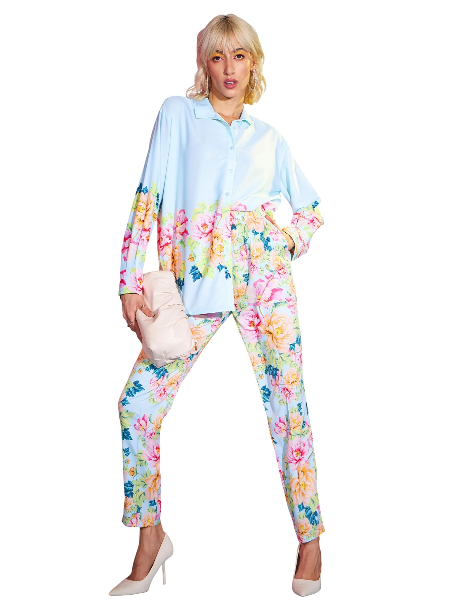 sassafras Women's Floral Oversized Shirt with Tapered Pants-picture-32