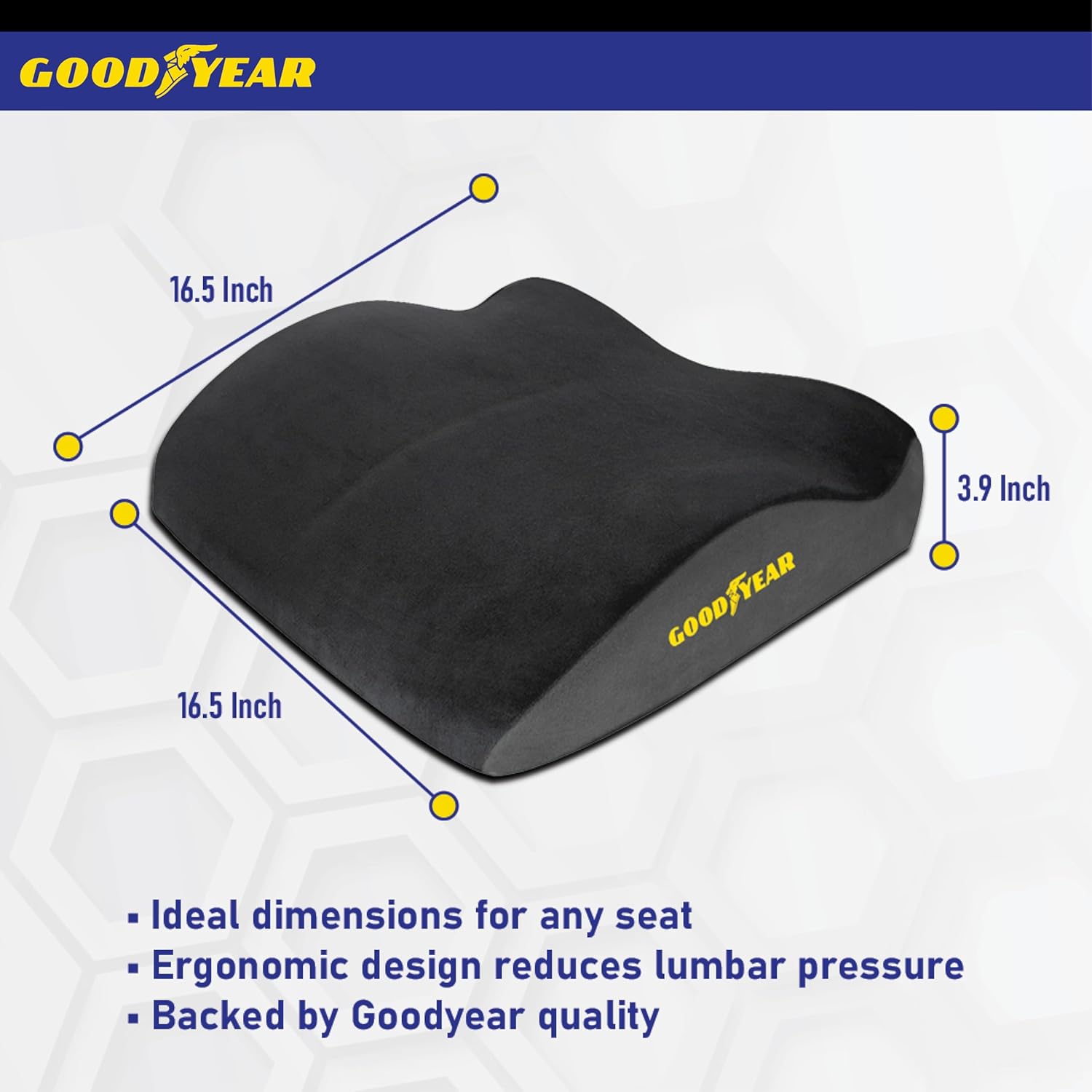 Goodyear Car Seat Cushion Curved Pillow - Seat Cushions for Office Chairs, Car Seat Back Support Pillow Tailbone Pain Relief Cushion