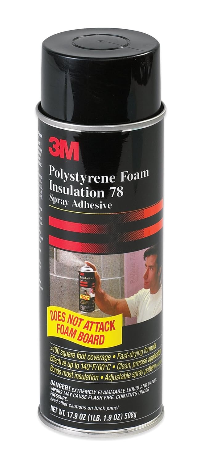 3M 78 Polystyrene Foam Insulation Spray Adhesive, 24 fl oz Aerosol Can, Clear (Case of 12)