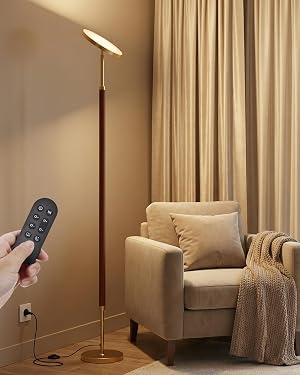 JOOFO Wood Torchiere Floor Lamp Super Bright Stepless Dimmable LED Uplight Standing Lamp with Remote Adjustable Color Temperature