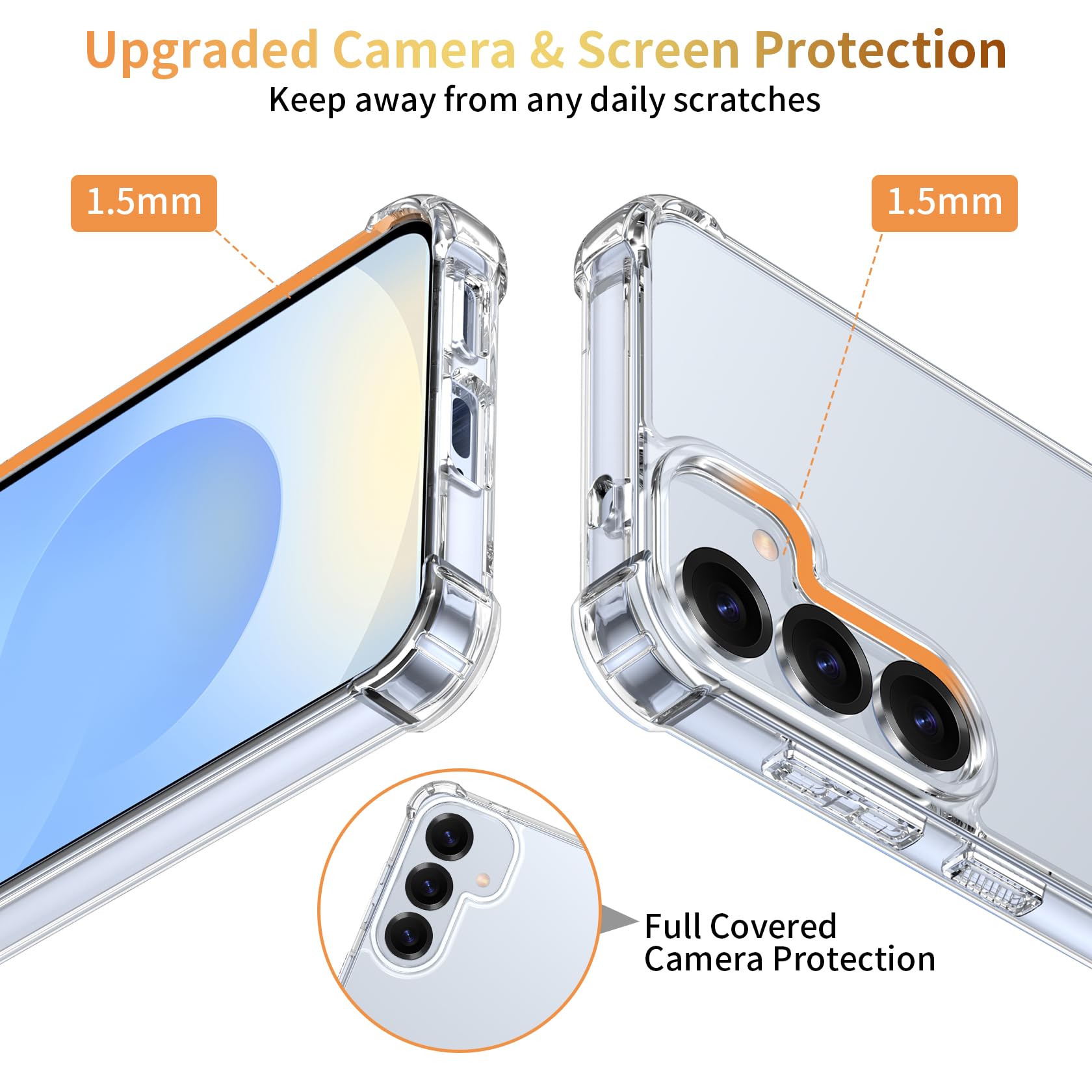 FLLAO 4 in 1 Cover per Samsung Galaxy S25 5G con 2 Pellicola Vetro Temperato e 1 Pellicola Protezione Fotocamera, Protezione Antiurto Militare Antishock PC Custodia per Samsung S25, Trasparente