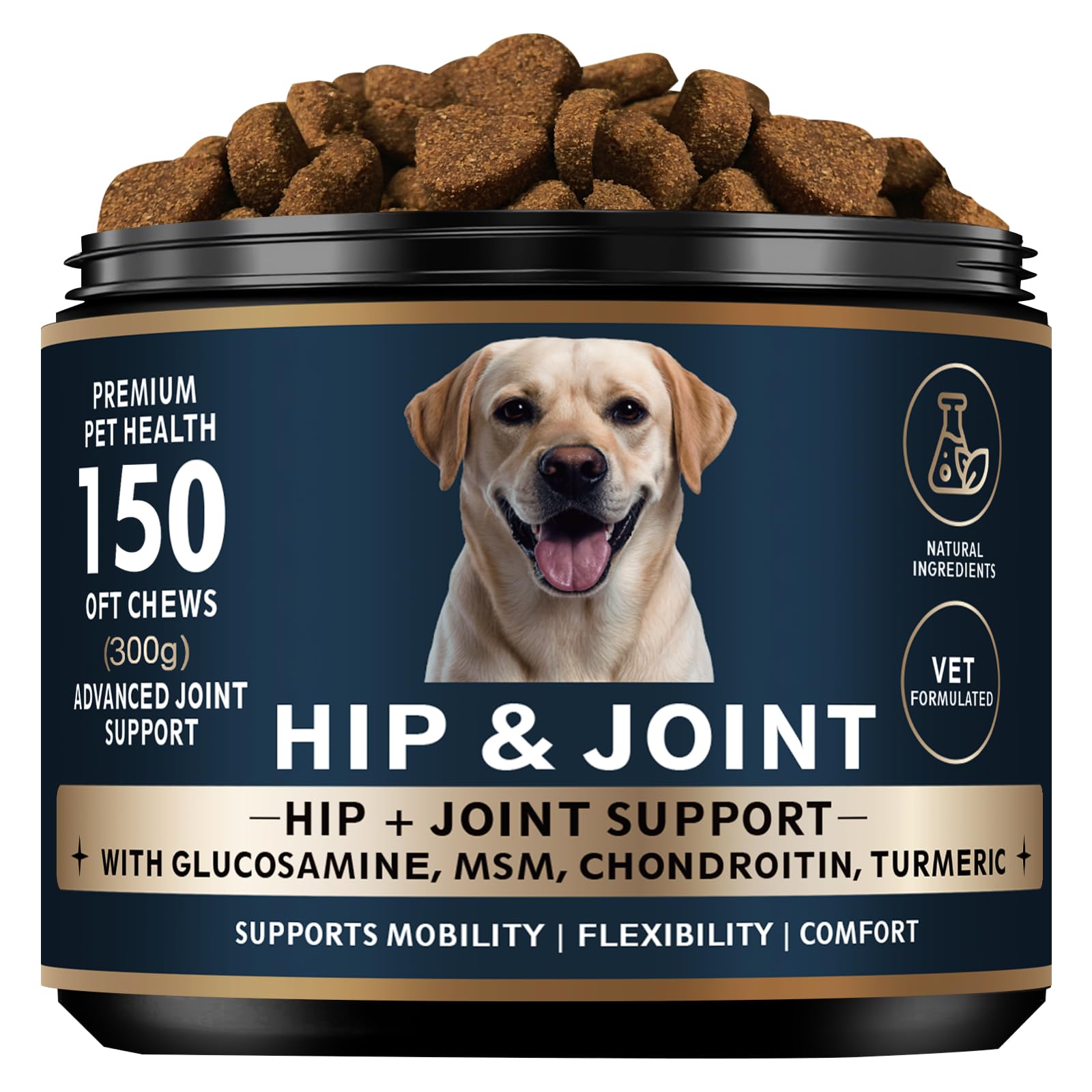 Glucosamine for Dogs - 150 Soft Chews, Hip & Joint Supplement with MSM, Chondroitin, Turmeric – Joint Support for Dogs Chicken Flavor – Vet Formulated – 2-Month Supply