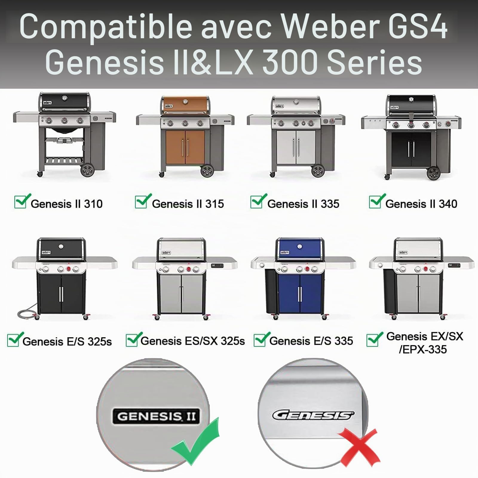 66032 Flavorizer Bars pour Weber GS4 Genesis II&LX 300 Series,Gril Genesis II E-310 S-310 E-330 E-335 S-335,66795 43,4CM Barres aromatiques en porcelaine émaillée pour Weber Genesis GS4 E/S 340