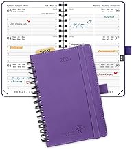 POPRUN Calendar 2026 Small 16 x 10.5 cm (Jan.2026-Dec.2026) - Pocket Calendar 2026 Small Ring Binder with Soft Cover - Diary 1 Week 2 Pages with Plastic Ruler - Purple