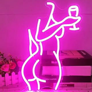 Ajoyferris Lady Back Neon Sign Dimmable LED lady neon sign Neon Pink Sign Woman Neon Sign Sexy Lady Neon Signs for Bedroom Man Cave Bar Store Home Party Art Decor Gifts(16X11 inches,Pink)