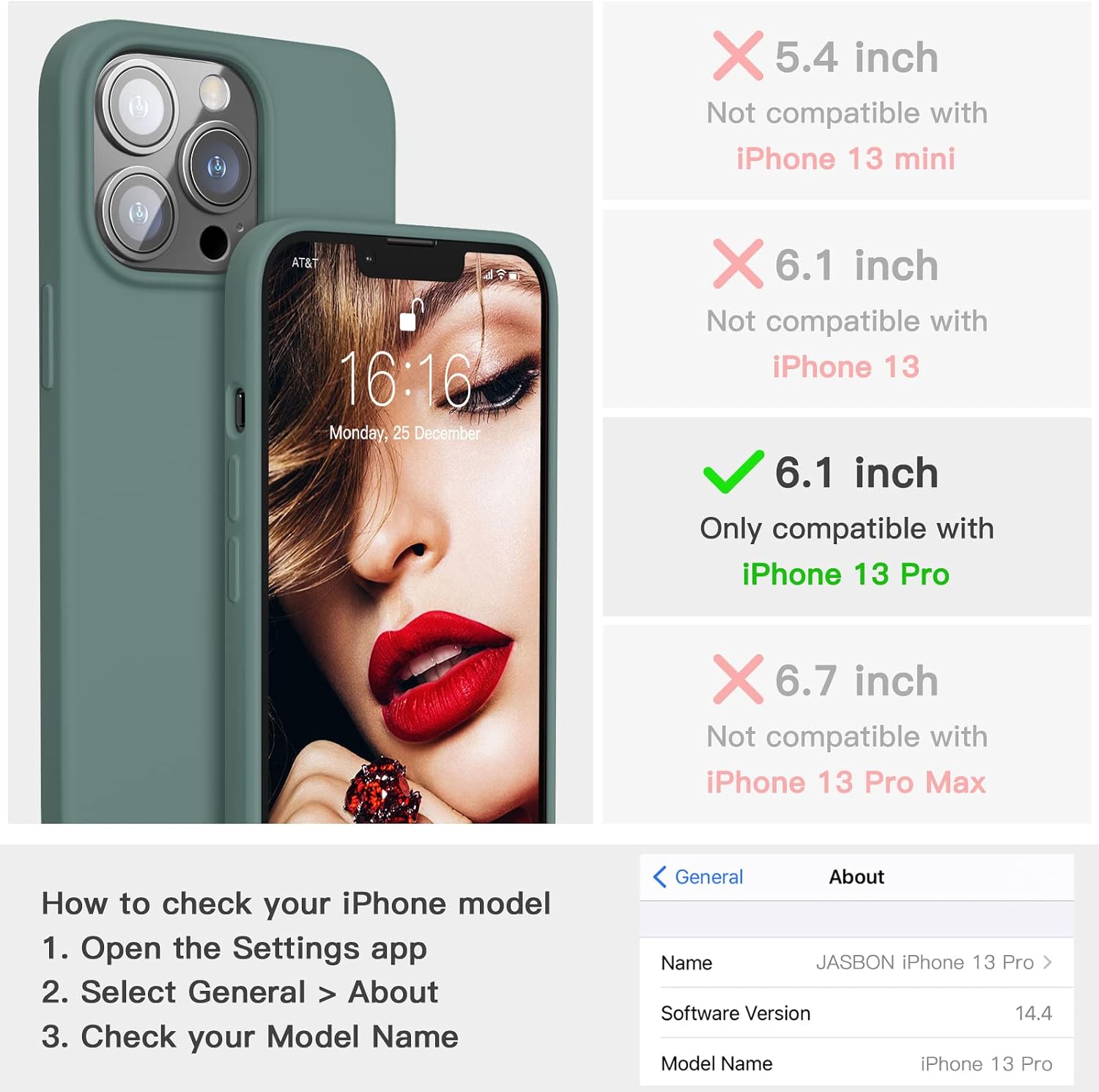 JASBON Magnetic Slim for iPhone 13 Pro Case, Compatible with MagSafe, Silicone Shockproof Protective Phone Case Lightweight Full Body Cover for iPhone 13 Pro 6.1'' 2021 - Pine Green