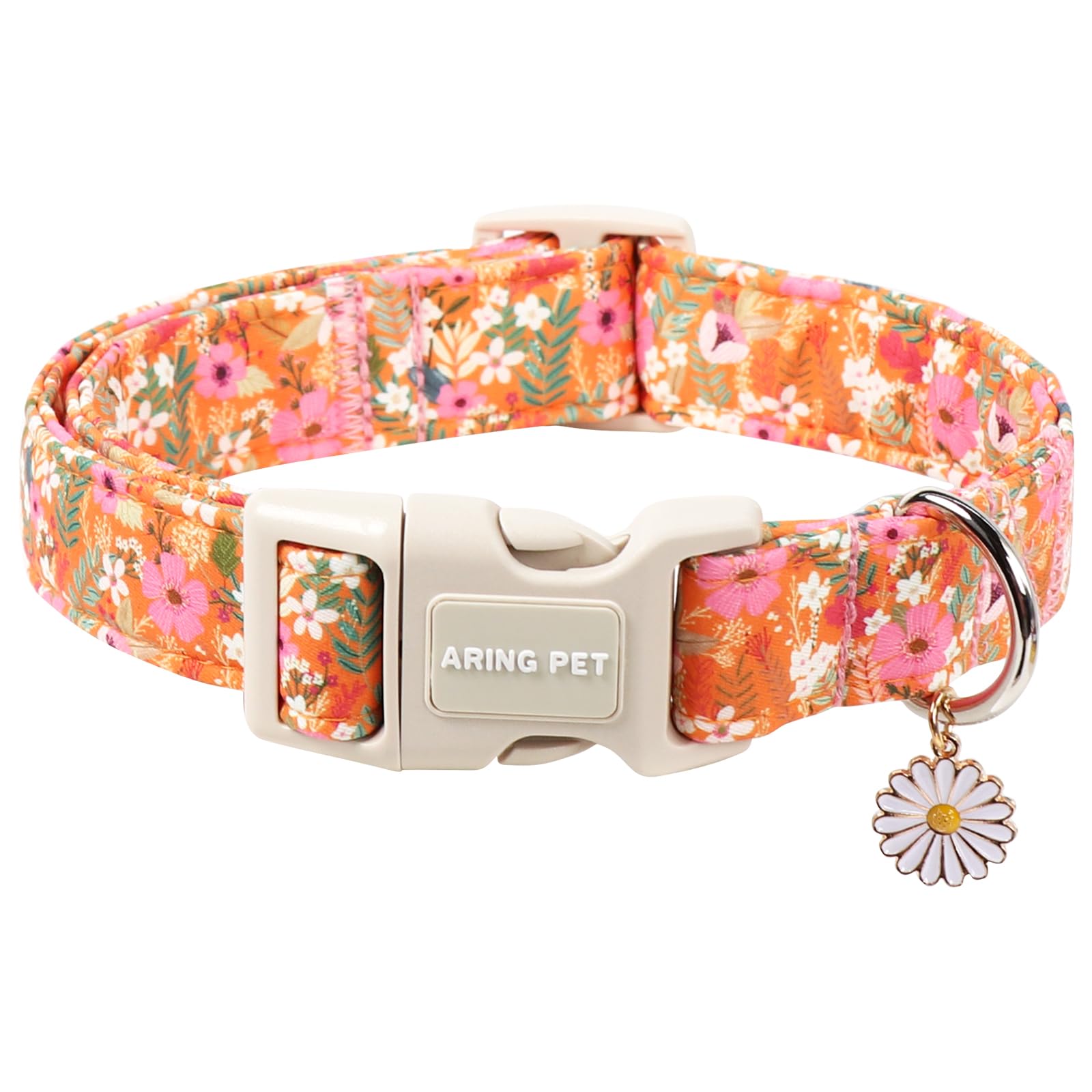 ARING PET Dog Collar, Cute Flower Dog Collar, Comfortable Orange Pet Collars with Quick Release Plastic Buckle for Boys&Girls Dogs, Small โ image 1