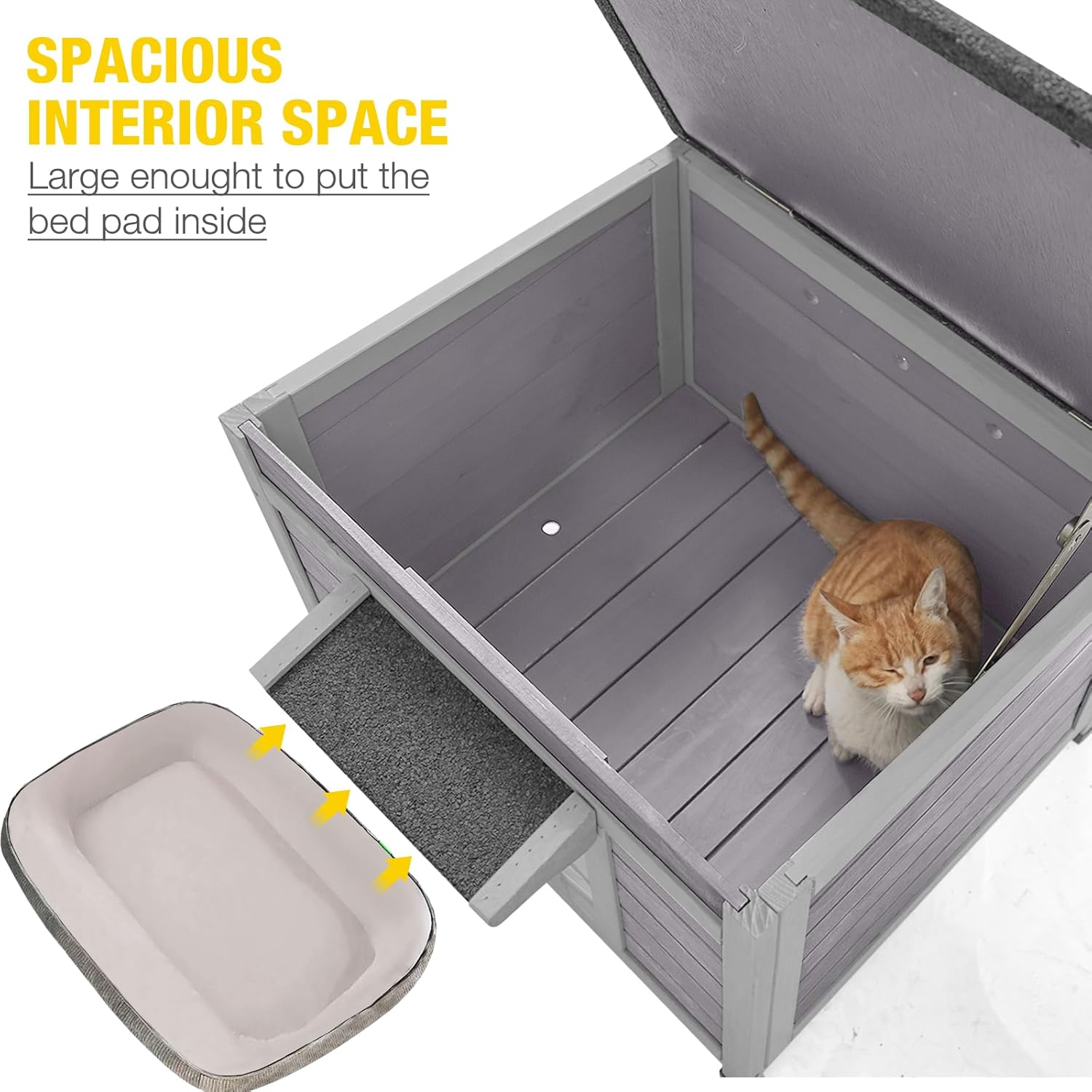 Cat House Outdoor Feral Kitty Houses with Curtain for Cats Insulated, Weatherproof Roof (Single-Deck)