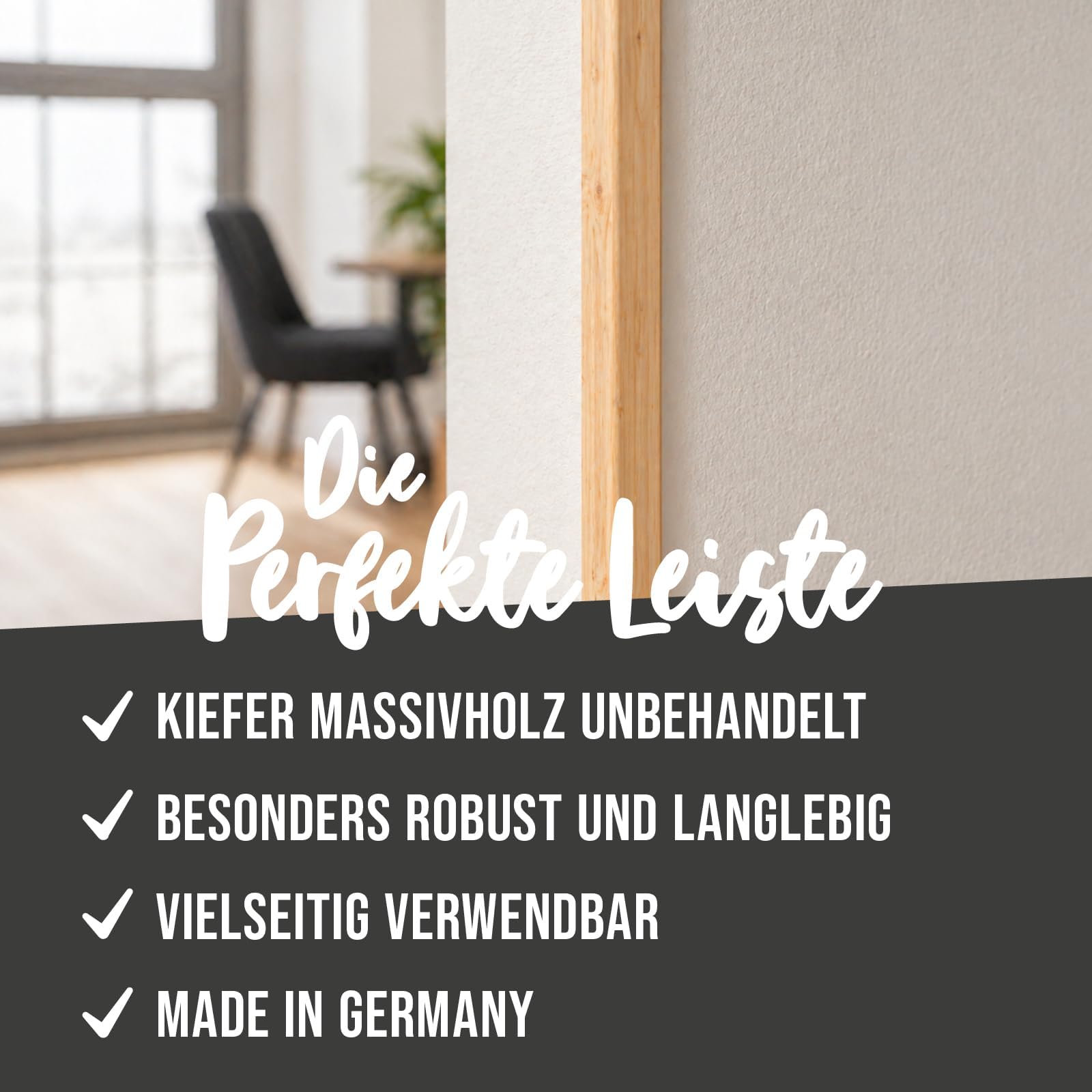 KGM 10x Winkelleisten Kiefer 40x40 mm, Länge 2400 mm – Massivholz roh Holzleisten Eckleisten für Kanten & Ecken