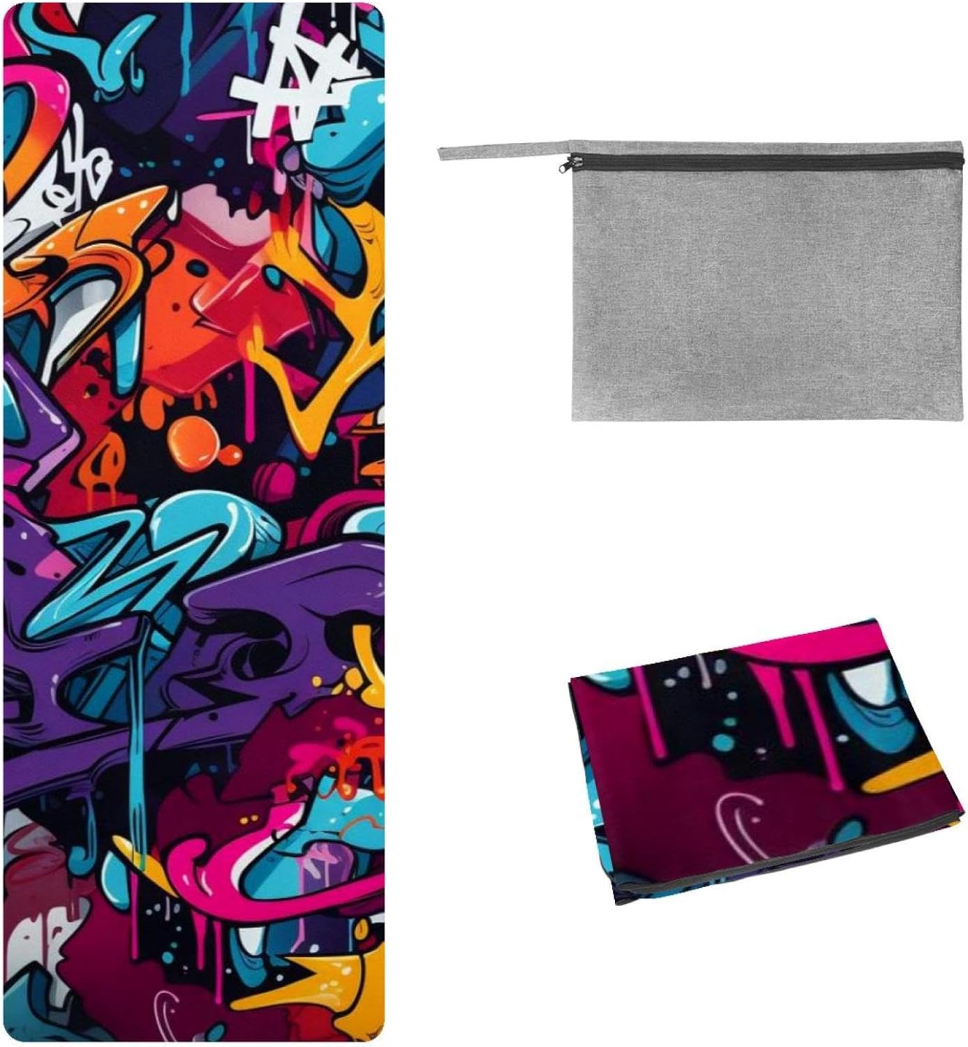 Yoga Towel, Colorful Graffiti Pattern Non Slip Sweat Absorbent Hot Yoga Mat Towel for Hot Yoga, Pilates and Fitness - 72.8" x 26.8"