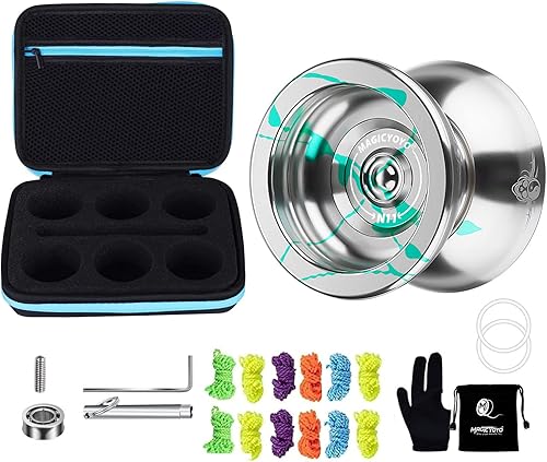 Yoyo profesional Yoyo N11 verde plateado, Yoyo de aleación de metal para niñosjugador avanzado+guante Yo Yo + bolsa Yoyo+12 cuerdas Yoyo con estuche