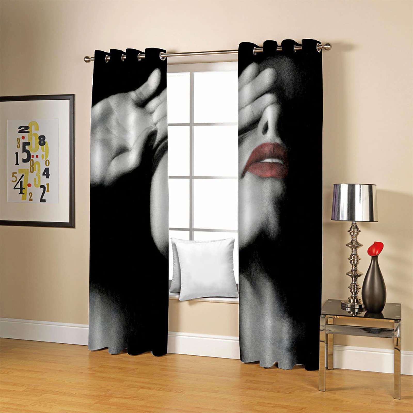 Cortinas Cocina Cortas Opacas Modernas para Ventanas 2 Piezas 280X260Cm Cortinas Opacas con Ojales Impresión De Mujer De Moda Cortinas Salon Dormitorio Juvenil Infantil Termicas Aislantes Frio Y Calo