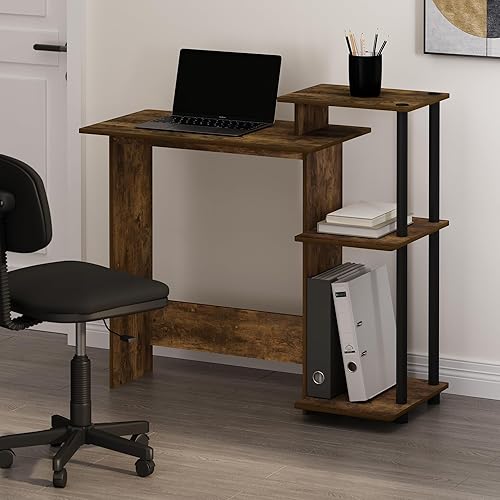 Miniatura 52 de Furinno - Escritorio compacto para computadora con estantes, Tablero de partículas, Roble francés gris/negro. Roble