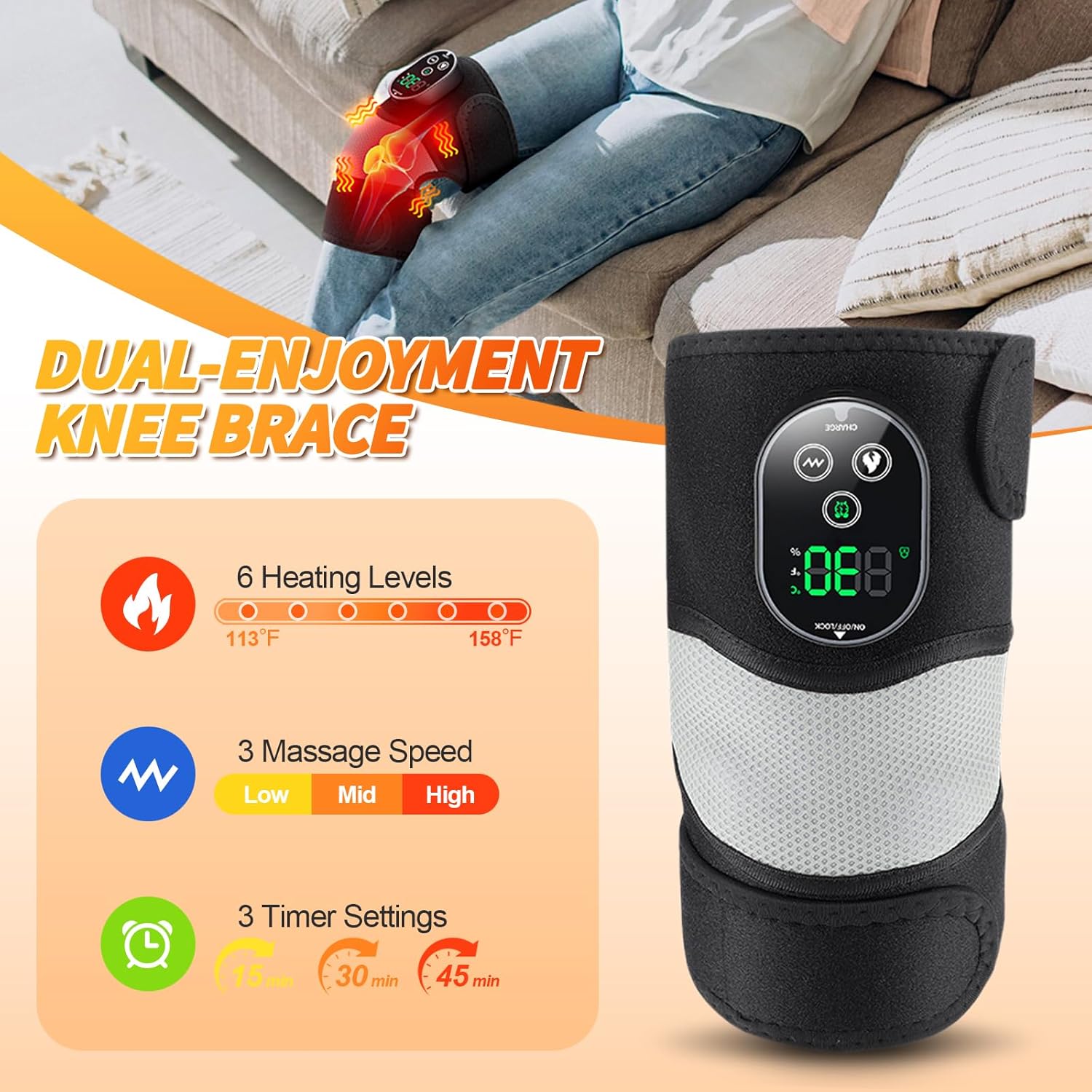 Cordless Heating Knee Pad, 3 in 1 Heating Pad for Knee with Heat and Vibration, Elbow and Shoulder for Men and Women Heated Knee Wrap for Joint Pain Relief Heartwarming Gift for Mom and Dad