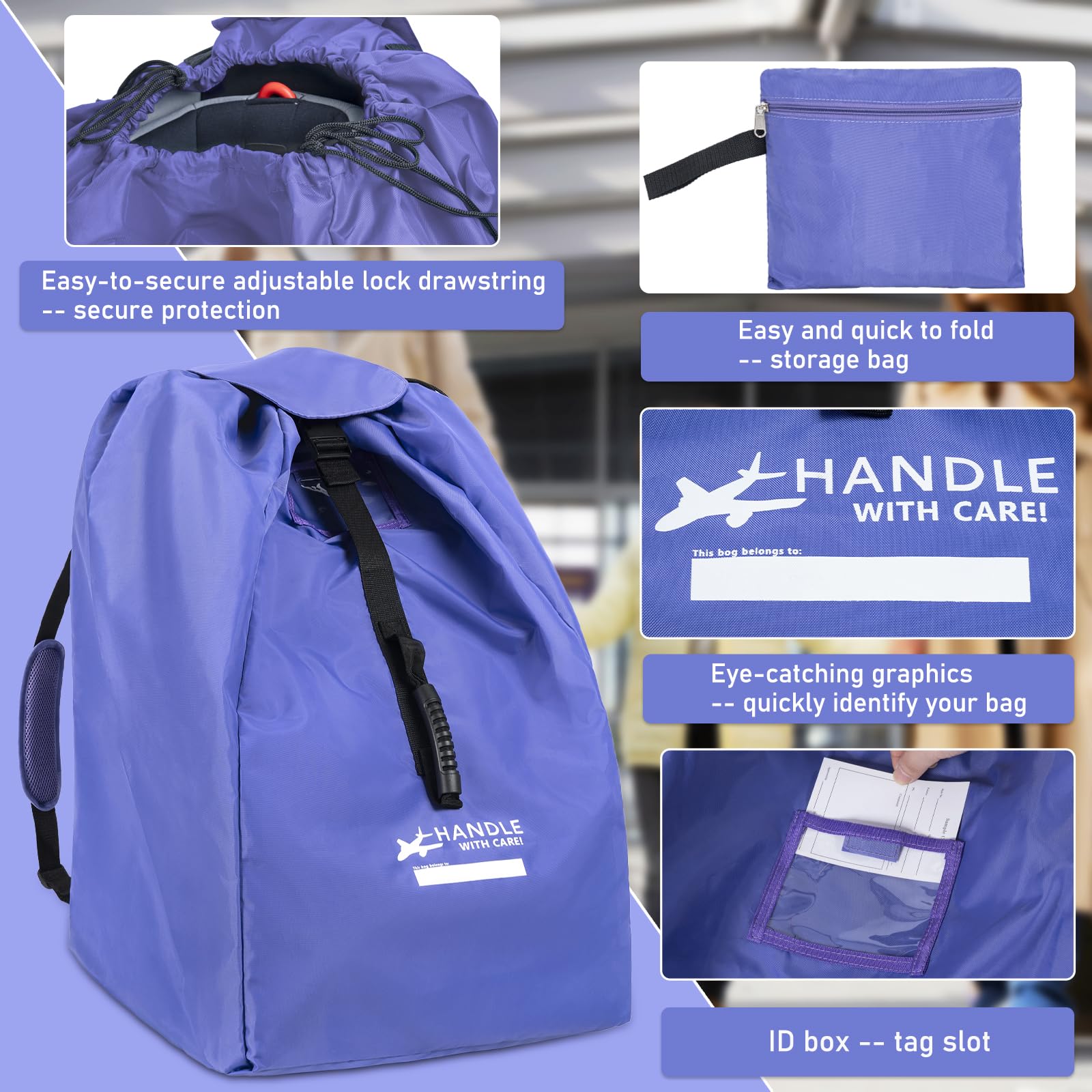 Bolsa de viaje para asiento de coche para avión, se adapta a asientos de coche infantiles, asientos convertibles, asientos elevadores, bases de asiento de coche, para ahorrar preocupaciones,