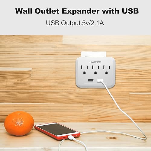 Miniatura 4 de Protector de sobretensiones para cargador de pared USB, extensor de 3 salidas con 2 puertos USB, adaptador de salida de enchufe múltiple para