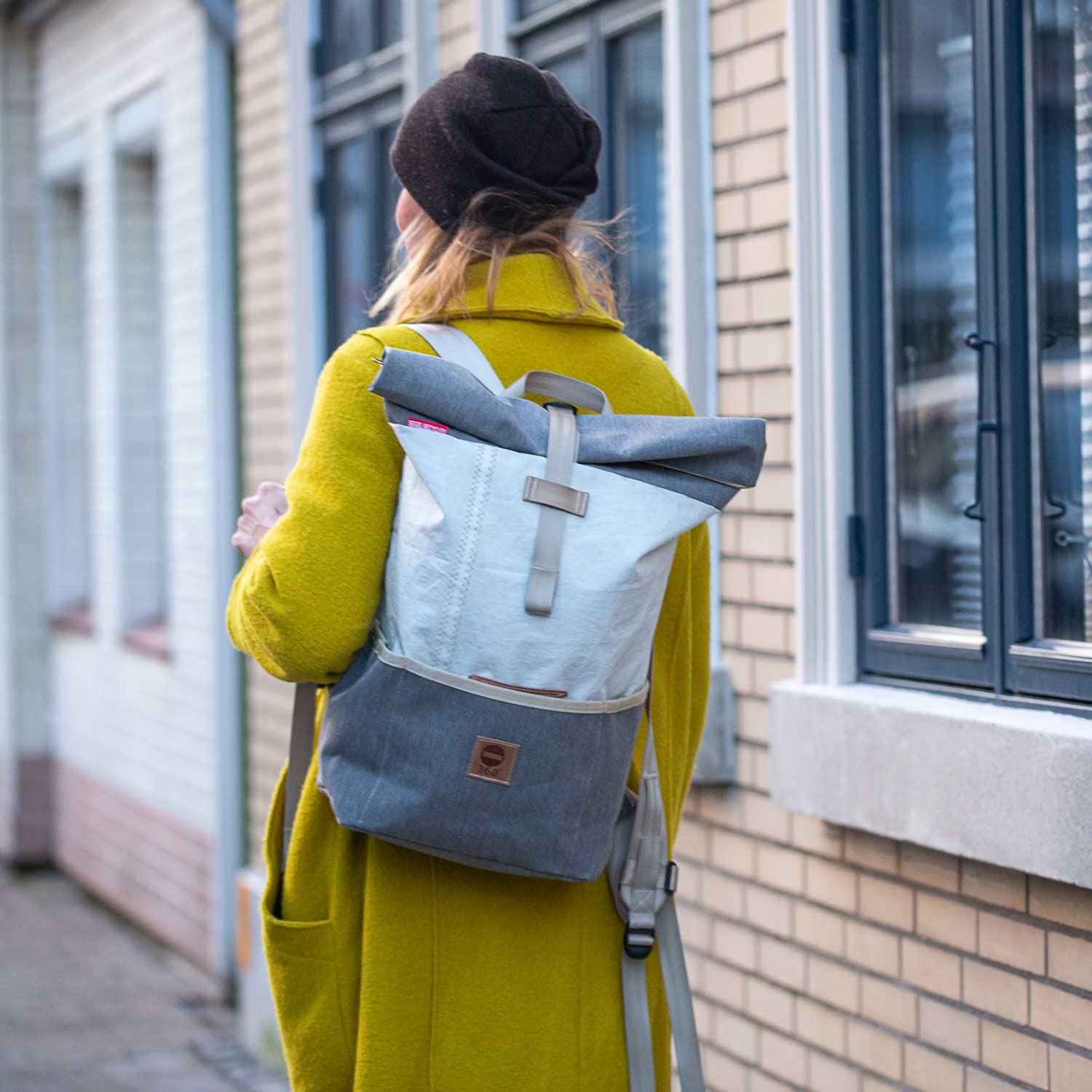 360° Grad Lotse Wickel-Rucksack Segeltuch weiß-grau