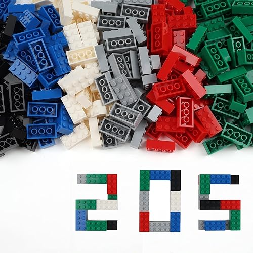 2×4 Building Blocks, 205 Pieces in 6 Colors, Essential Parts