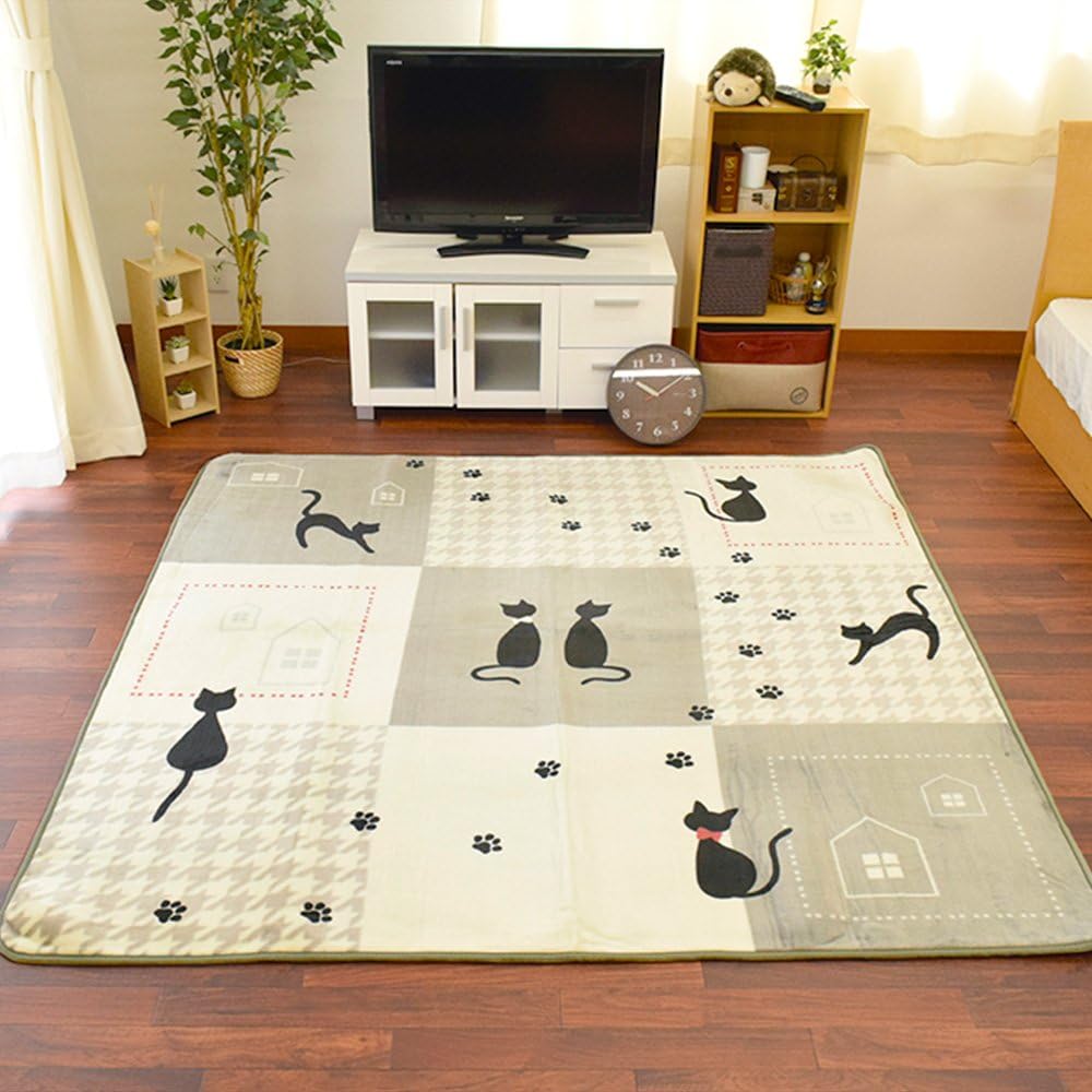 ネコ柄 ホットカーペット対応 ラグ カーペット 185×185cm - Amazon