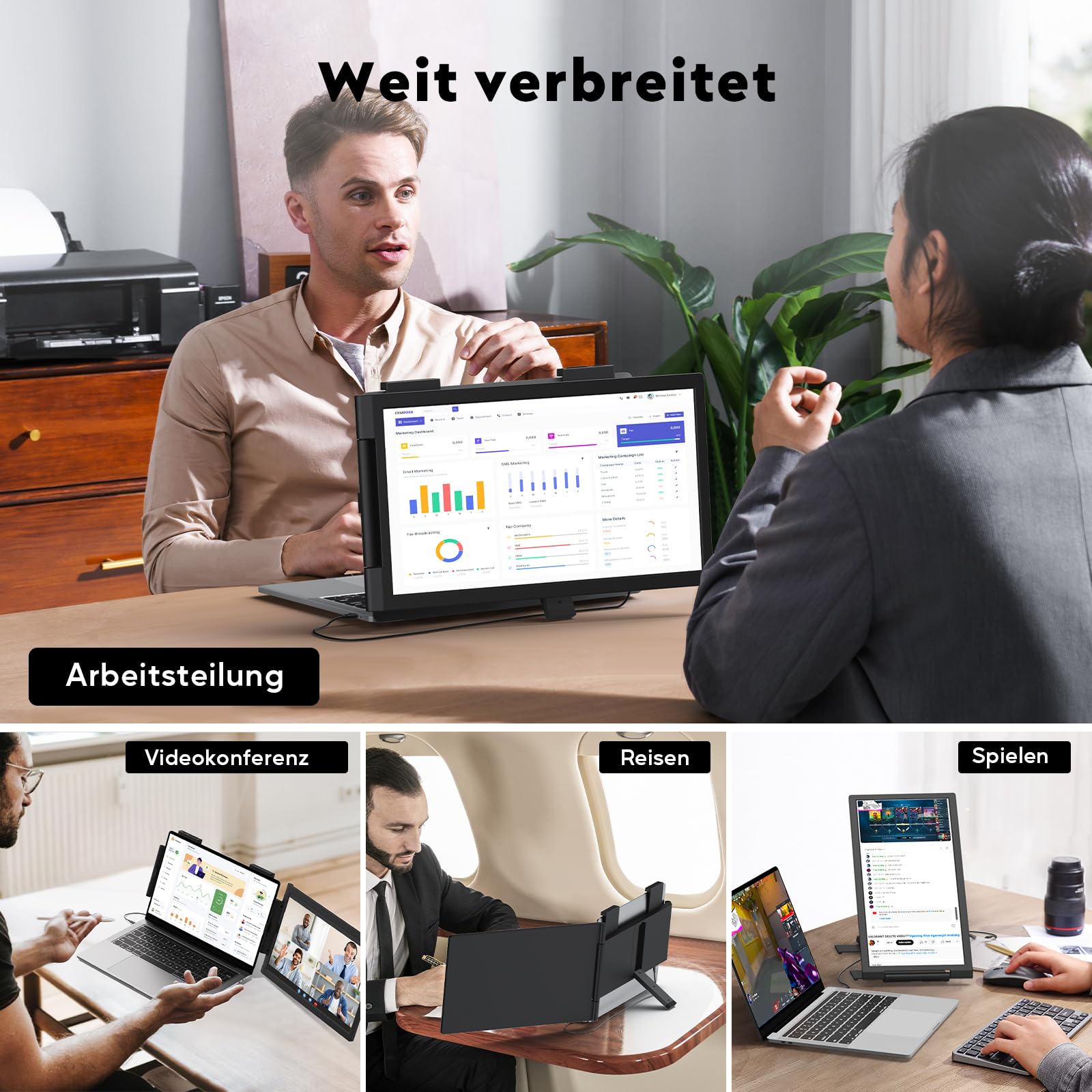 MAGICRAVEN Tragbarer Monitor für Laptop, 14 Zoll FHD 1080P IPS Bildschirm Laptop Monitor Erweiterung Dual Screen, Portable Monitor14-16 mit USB-C/HDMI Anschluß, Plug & Play für Windows, Mac, Android