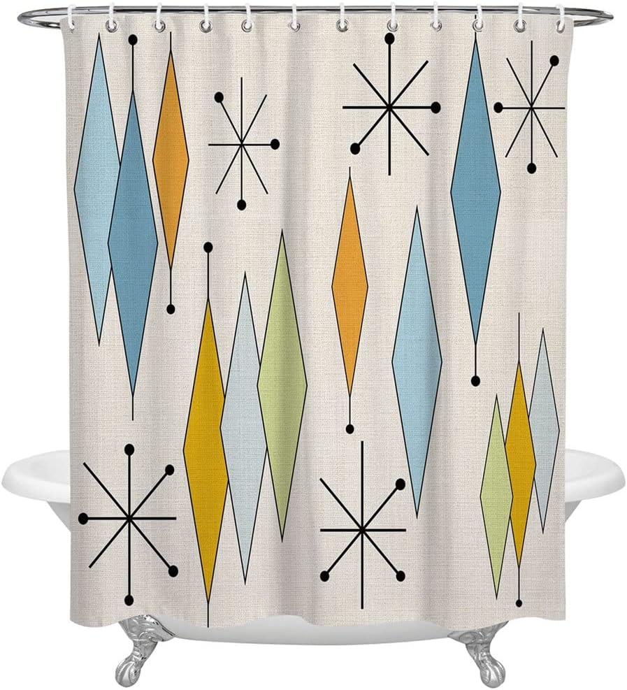 European Medieval Rhombus Shower Curtains Waterproof Polyester Bath Curtain Bathroom Decor(122x183cm)