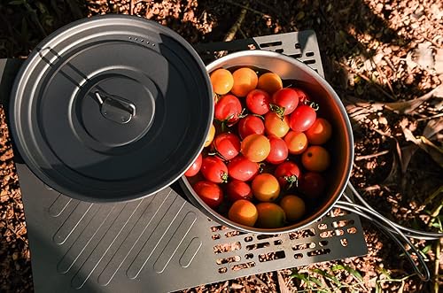Miniatura 7 de Boundless Voyage Sartén de titanio con tapa, asas plegables portátiles, para acampar al aire libre, plancha, utensilios de cocina ultraligeros,