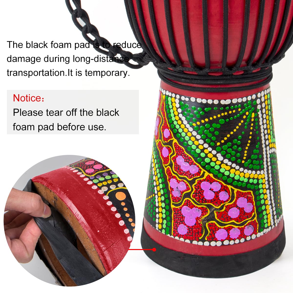Djembes Drum AKLOT Afrikanische Trommel, handbemalt, 24,1 x 50,8 cm, Mahagoni-Ziegenleder, Schlagzeugfell für Erwachsene, Anfänger, Anfänger