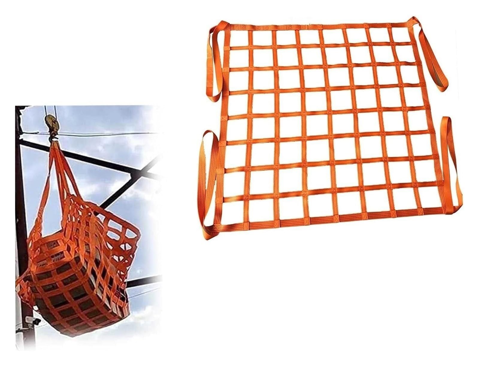 Rete di carico Resistente con Cinghie - 1,5x1,5 m, capacità 300 kg, Maglia da 10 cm per Fissaggio e movimentazione - Perfetta per l'edilizia, l'industria e la movimentazione di carichi pesan