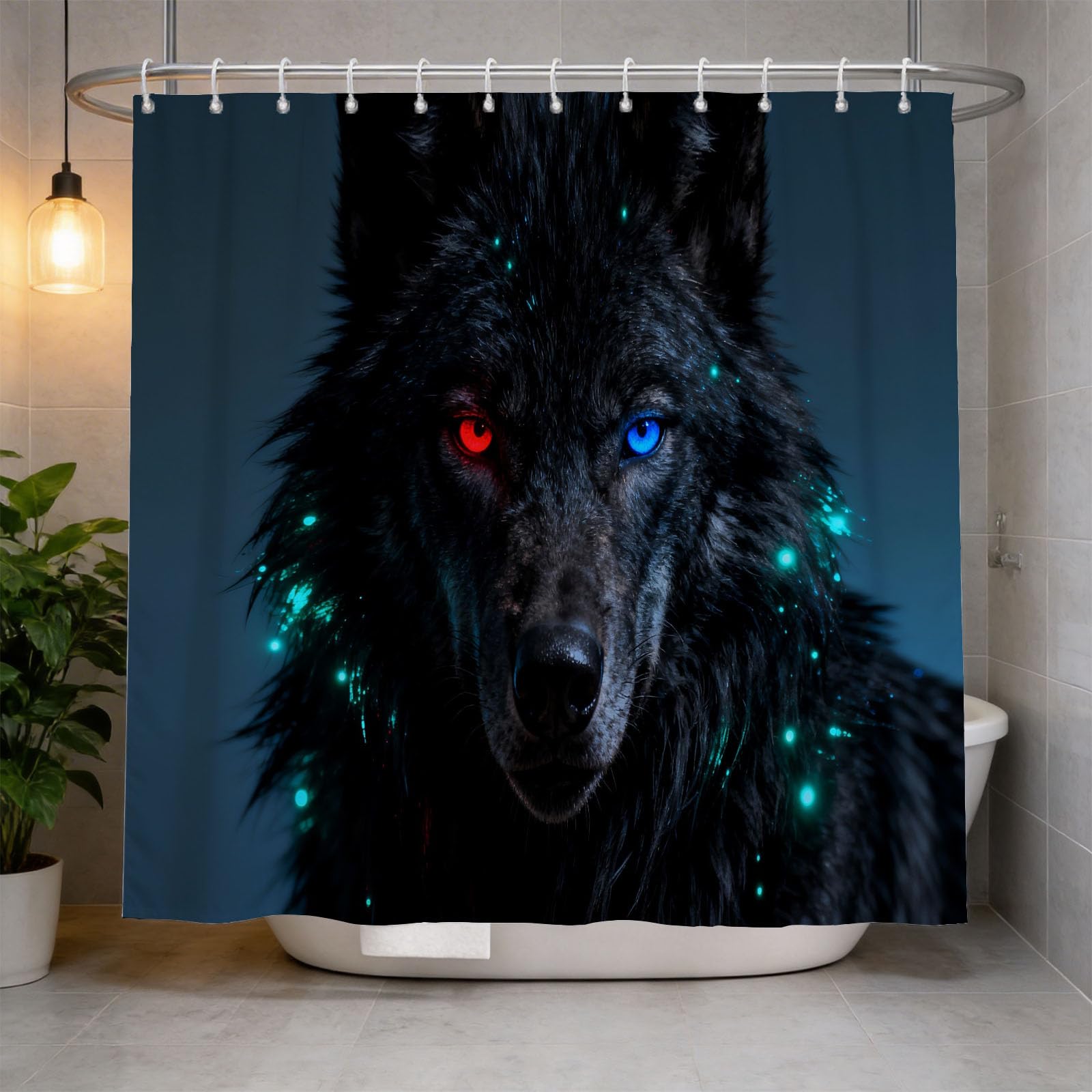 Hongduo 3D Wolf Pattern Shower Curtain for Stalls Bathtubs Cool Bathroom Decor Shower Curtain Set Polyester Fabric Waterproof 200x200cm/79X79 Inch with Hooks