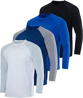 4 Pack: Mens Long Sleeve Rash Guard Shirt Swimwear UPF 50+ Sun Protection Surf Top (Available in Big & Tall)