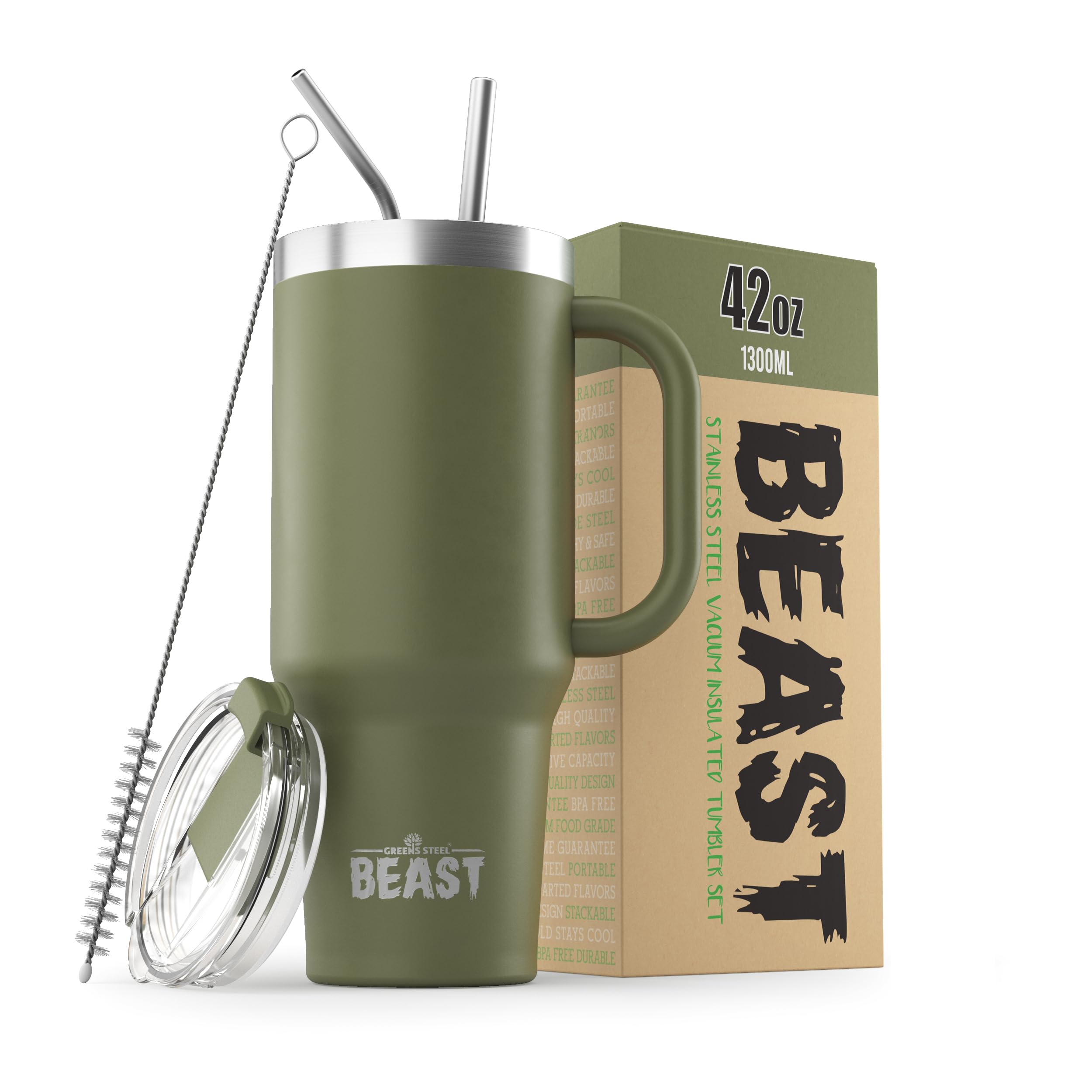 Greens Steel Beast Tumbler – 550 ml (20 oz), Coral | Vaso de acero inoxidable reutilizable con aislamiento al vacío | con 2 pajitas y cepillo de limpieza | Termo de viaje de doble pared — view 33