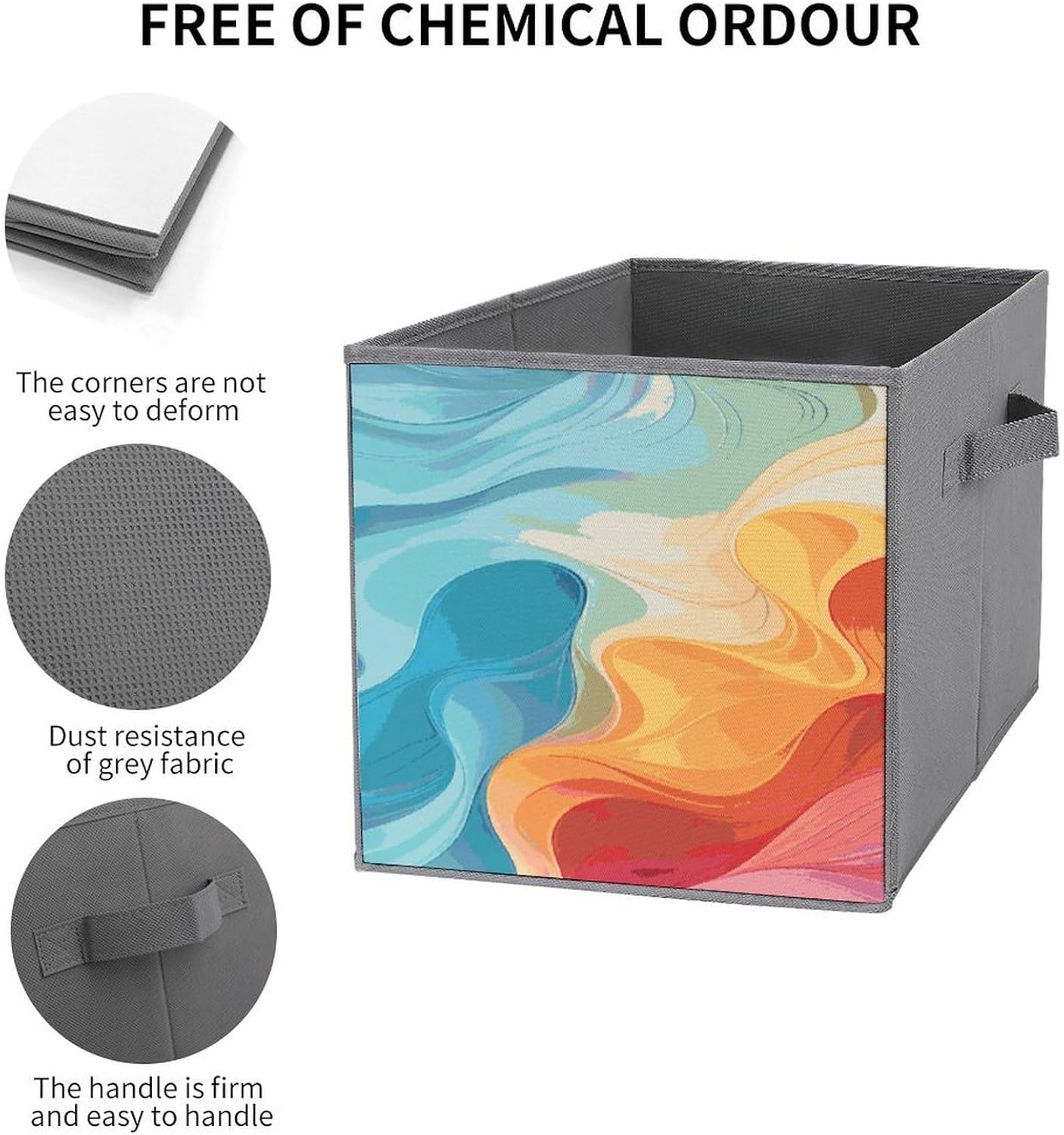 Rainbow Color Abstract Illustration Storage Cubes Set of 6 Storage Bins with Handles Collapsible Storage Basket Fabric Storage Box for Shelves Large Closet Shelf Organizer for Organization 11 Inch