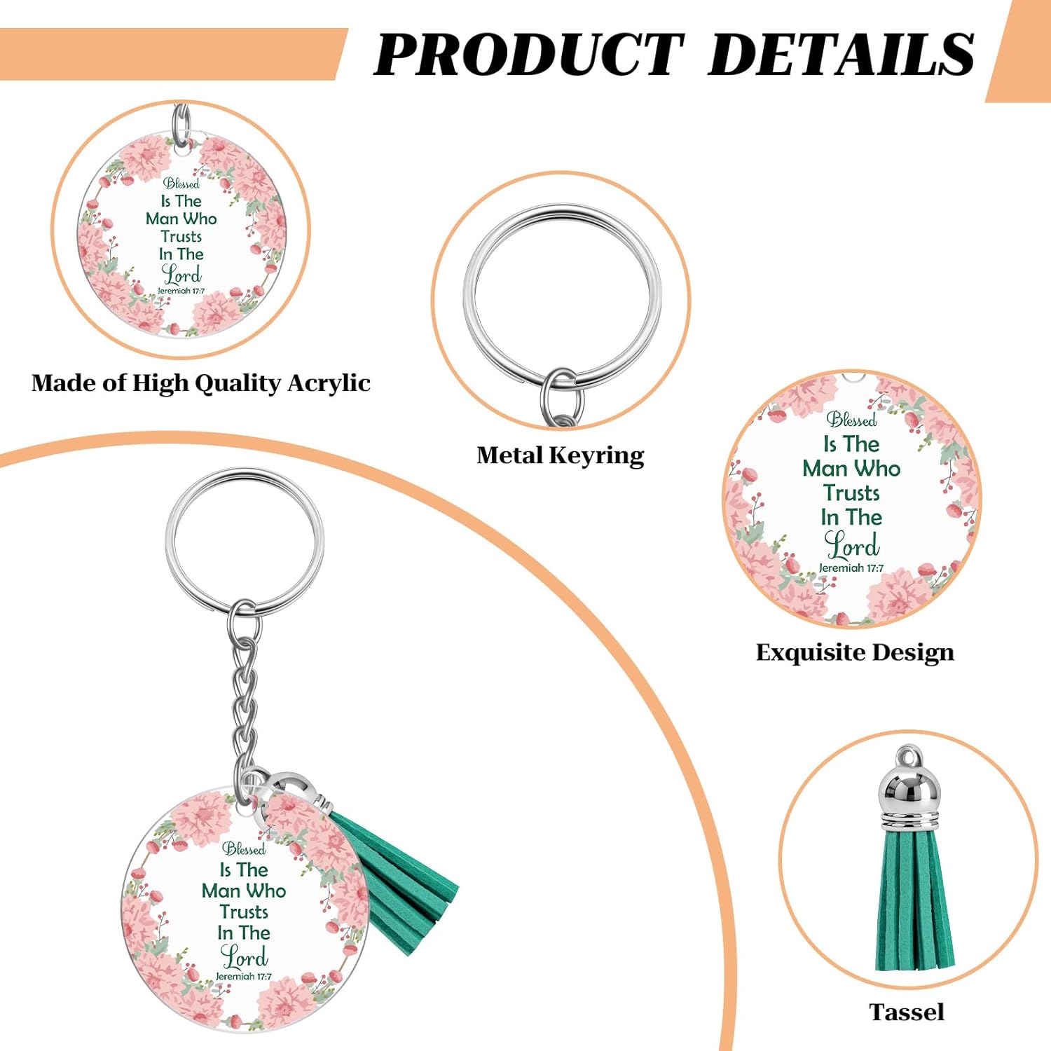 8Pcs Faith Christian Keychain for Women Bible Verse Religious Keychains Bulk Inspirational Christian Gifts for Teen Girl Friend Encouragement Christmas Spiritual Baptism Accessories for Women Men - Image 2