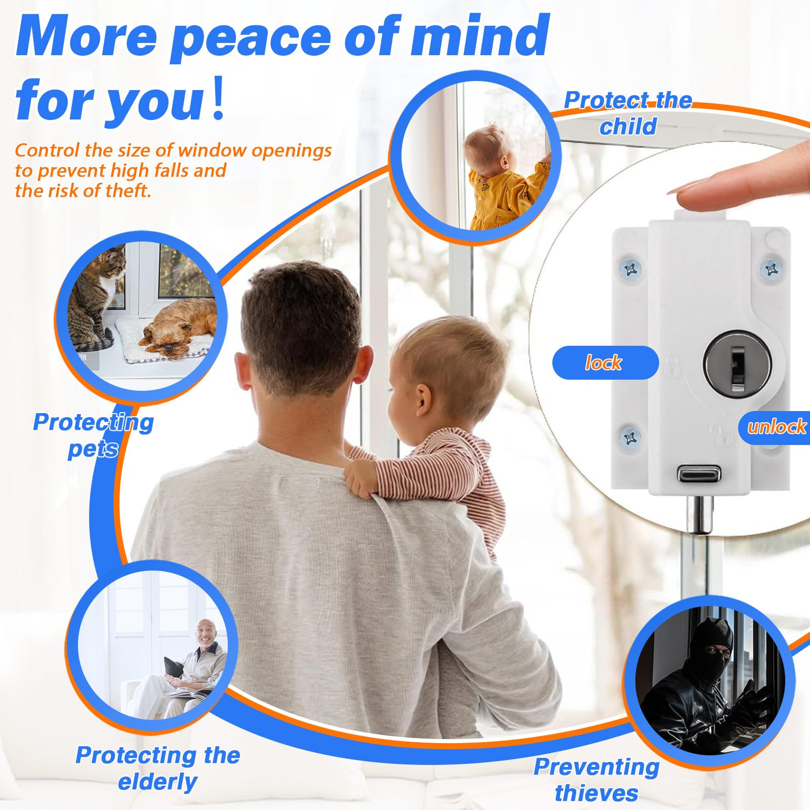 Patio Sliding Door Security Kick Lock, Sliding Patio Door Locks for Glass Doors Security Lock for Home, White - Image 4