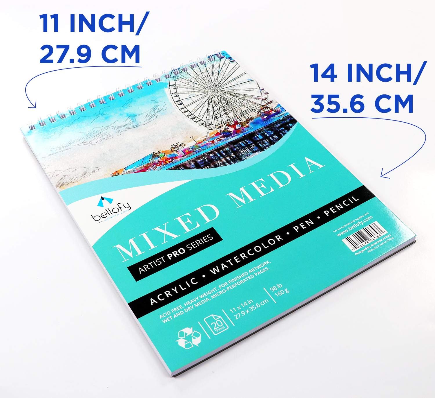 Bellofy Multimedia Sketchbook - Mixed Media Paper 11x14 In - Drawing Paper For Artists - 98 Ib 160gsm Large Art Paper For Acrylic, Oil, Watercolor Painting & Sketching - Sketchpad For Kids & Artists: Arts, Crafts & Sewing