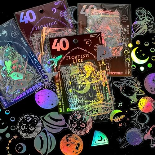 Hyakoz 160 Stück Holografische Aufkleber Scrapbooking Sticker Glänzende Magie Schmetterling Selbstklebende Transparente Aufkleber Bullet Journal Zubehör Sticker für DIY Scrapbook, Laptop Cover