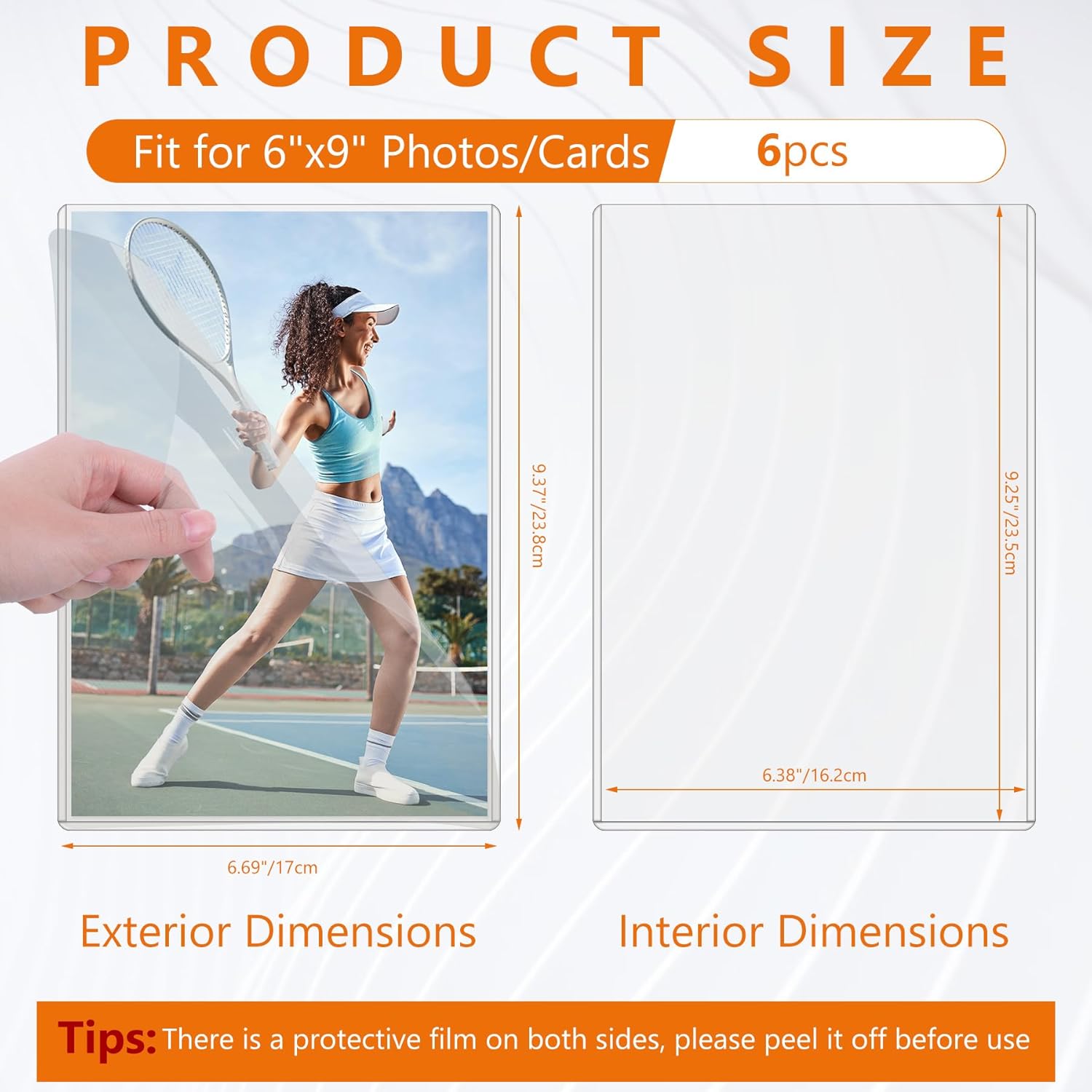 AKONEGE 6PCS 6" x 9" Rigid Print Protectors Clear Hard Plastic Large Card Sleeves for Jumbo Card, Top Loading Rigid Card Sheet Protectors for Postcards, Photos, Trading & Sports Cards