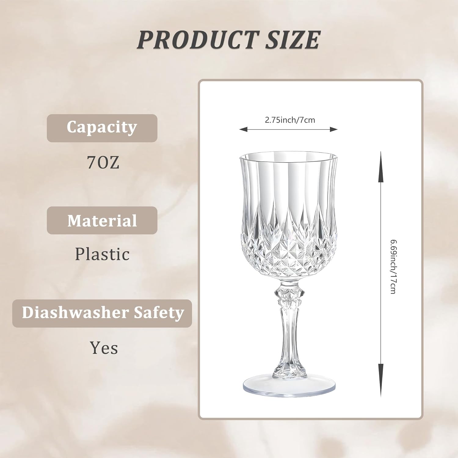 7OZ Plastic Wine Glasses, Disposable Goblets Drinking Glasses Crystal Vintage Water Cups Unbreakable Champagne for Valentine’s Day, Wedding, Parties (24, Clear) - Image 2