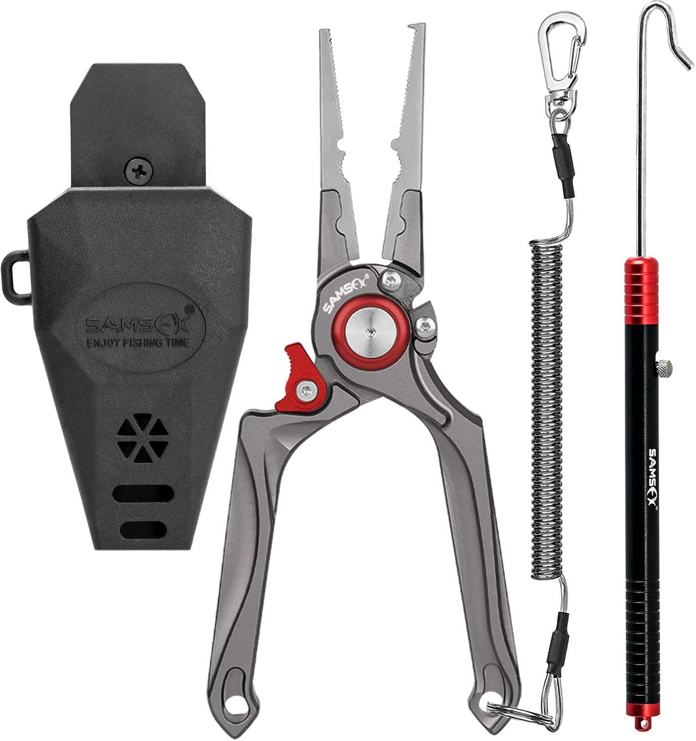 Fishing Pliers, Muti-Function Fly Fishing Tools, 8" Saltwater Resistant Gear Hook Remover Split Ring Tungsten Cutters, with Lanyard & Sheath